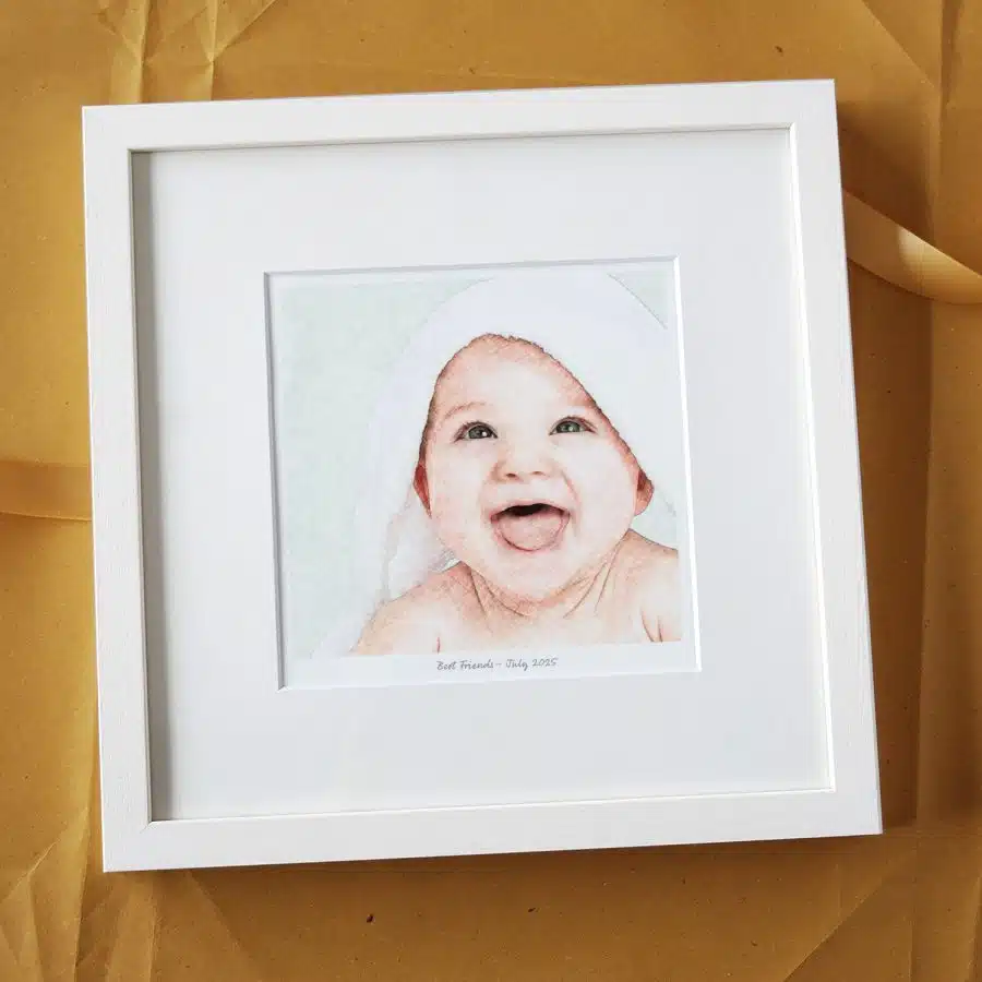 Baby Pencil Sketch Gift Colour White Frame