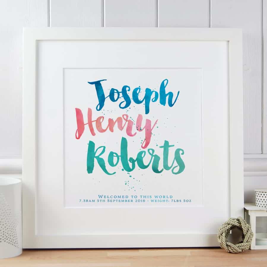Baby & Christening Name Print Rainbow Colour inks Make it with Words