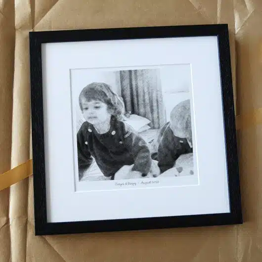 Children Portrait Gift BW Black Frame