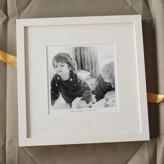 Children Portrait Gift BW White Frame