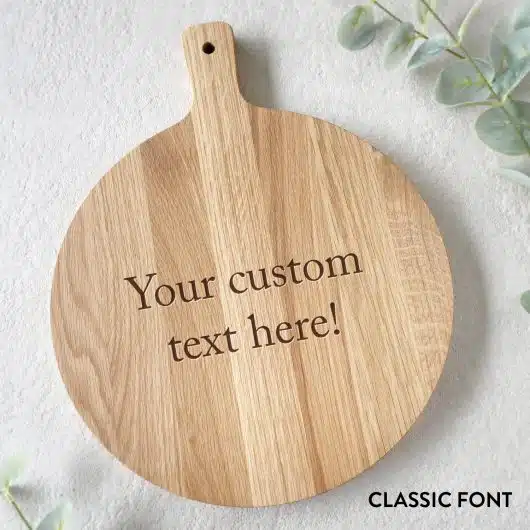 Custom Text Serif Board Oak Round