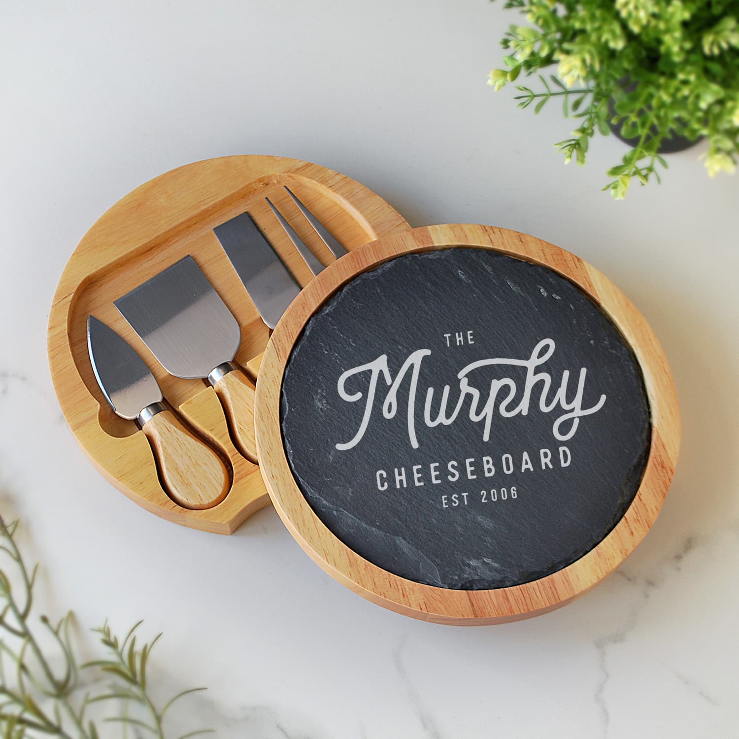 Family Slate Cheese board Set with tools Make it with Words