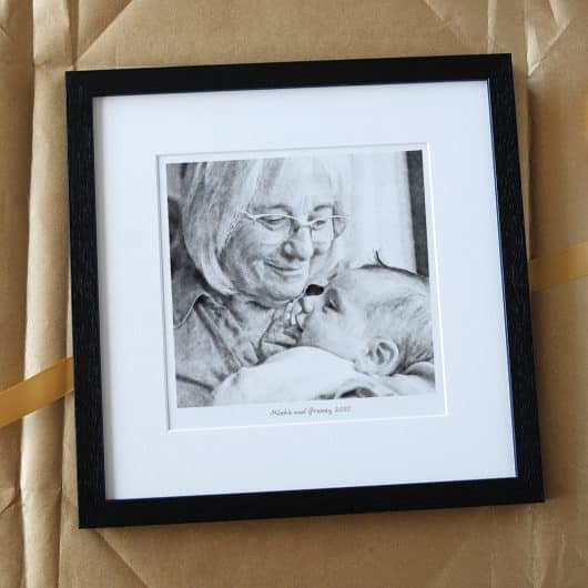 GrandMother and Baby Portrait Gift BW Full Black Frame 2