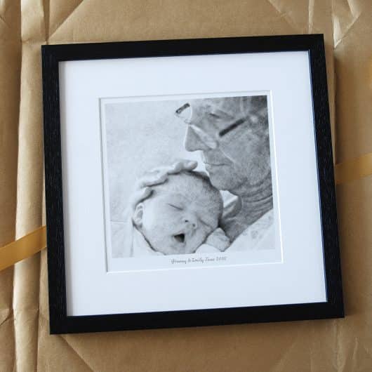 GrandMother and Baby Portrait Gift BW Full Black Frame