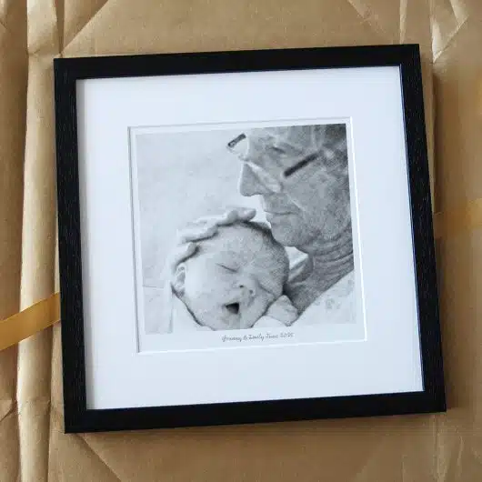 GrandMother and Baby Portrait Gift BW Full Black Frame
