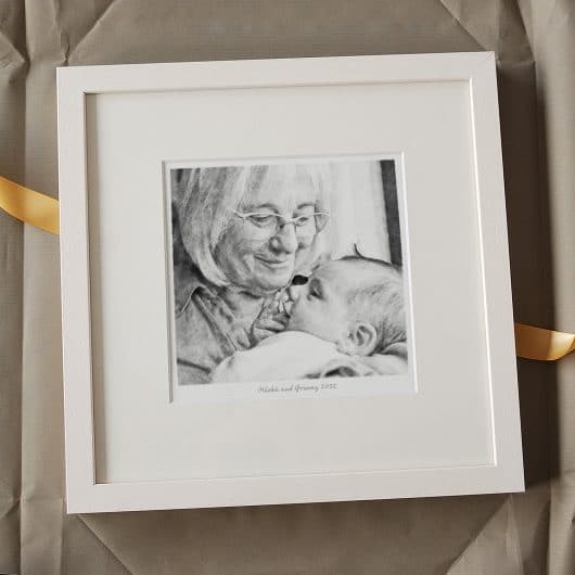 GrandMother and Baby Portrait Gift BW Full White Frame 2