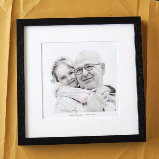 Grandad and Child Portrait Gift BW BlackFrame