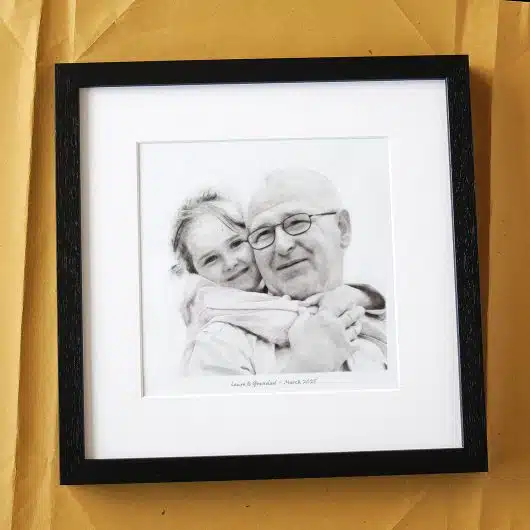 Grandad and Child Portrait Gift BW BlackFrame