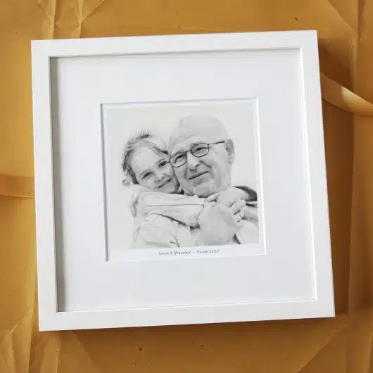 Grandad and Child Portrait Gift BW White Frame