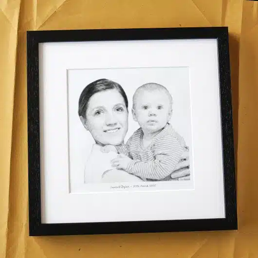 Mother and Baby Portrait Gift BW Full Black Frame