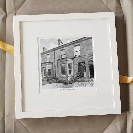 New Home Sketch Gift BW White Frame