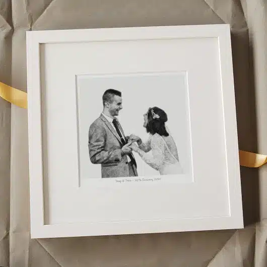 Wedding Pencil Sketch Clipped Gift BW White Frame